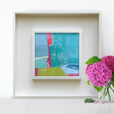 Colorful Small Abstract Painting in Contemporary White Frame