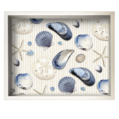Beachcomber Seashell design decorative hand-made wooden tray in 16 x 20