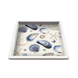 Beachcomber Seashell design decorative hand-made wooden tray in 16 x 16