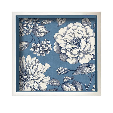16x16 Blue French Floral Toile Decorative Hand-Made Wooden Tray