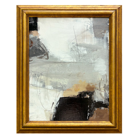 Abstract Black and White Painting in Vintage Gold Frame