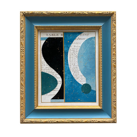 Contemporary Blue Collage I in Vintage Gold Frame