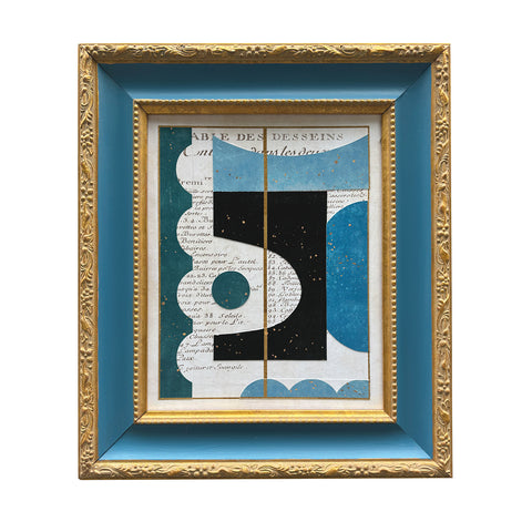 Contemporary Blue Collage II in Vintage Gold Frame