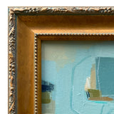 Soft Abstract in Aqua Blue and Beige Tones in Vintage Gold Frame