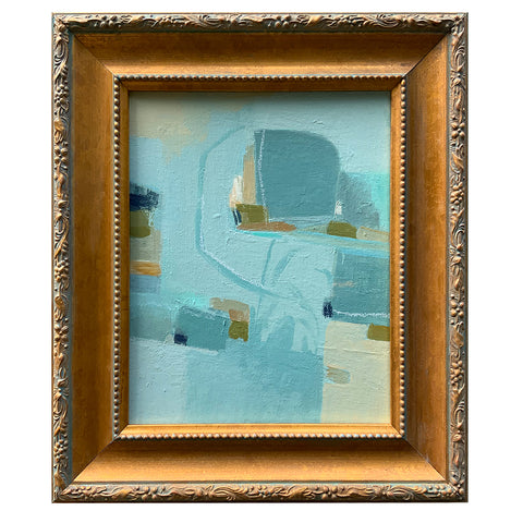 Soft Abstract in Aqua Blue and Beige Tones in Vintage Gold Frame