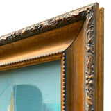 Soft Abstract in Aqua Blue and Beige Tones in Vintage Gold Frame