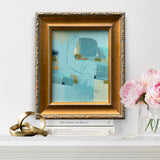 Soft Abstract in Aqua Blue and Beige Tones in Vintage Gold Frame