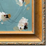 French Blue Abstract Painting in Vintage Frame