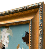 French Blue Abstract Painting in Vintage Frame