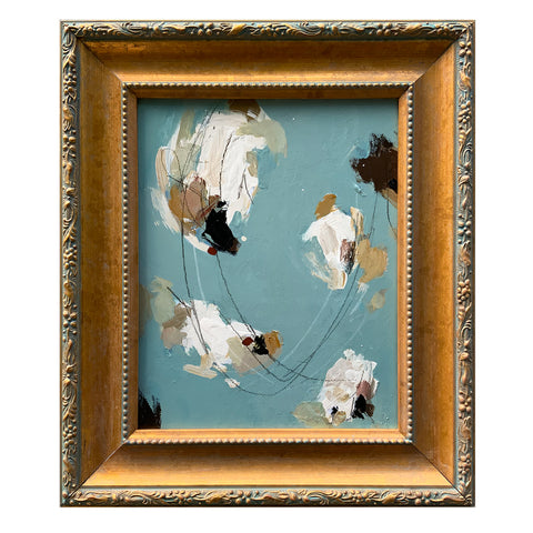 French Blue Abstract Painting in Vintage Frame