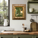 Forest Green Abstract Painting in Vintage Gold Frame