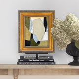 Olive and Black Abstract Painting in Vintage Frame