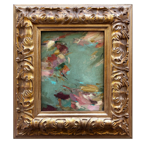 Abstract Water Lily Painting in Vintage Gold Frame