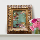 Abstract Water Lily Painting in Vintage Gold Frame