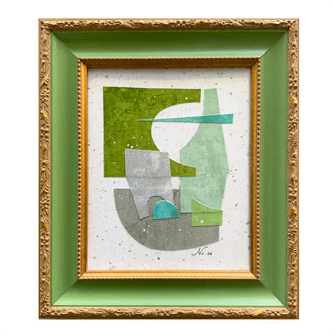 Contemporary Green Abstract Collage in Vintage Frame