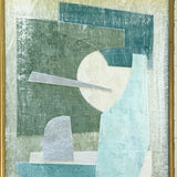 Soft Green Contemporary Abstract Collage in Distressed Frame