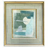 Soft Green Contemporary Abstract Collage in Distressed Frame